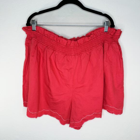 NWT by Anthropologie Linen Double Waistband Coral Contrast Stitch Shorts XL - Picture 10 of 15